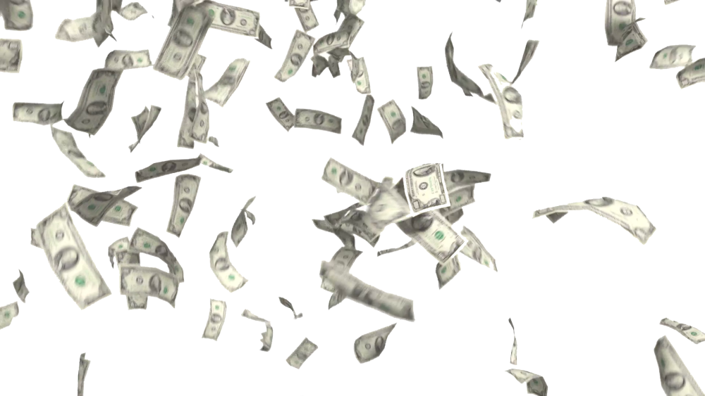 Падающие деньги на белом фоне
