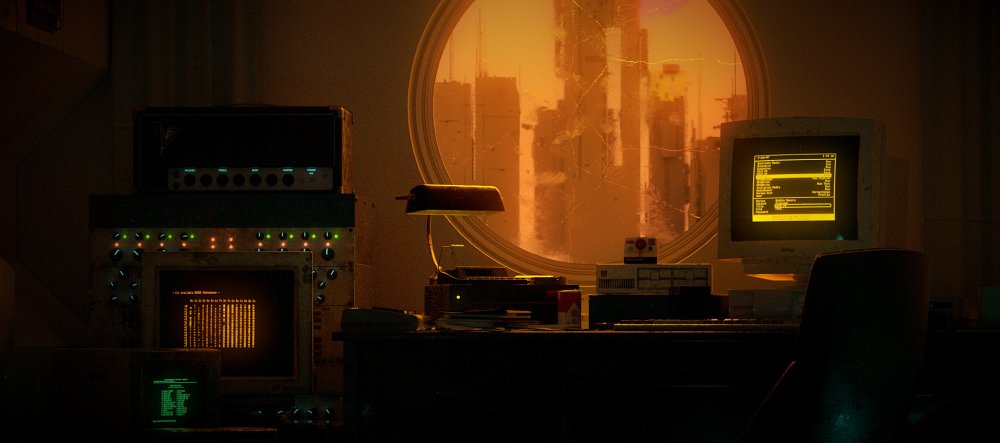 Помещение в стиле киберпанк