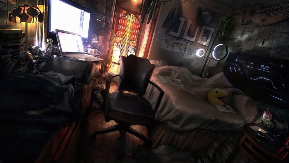 Неоновый город стена