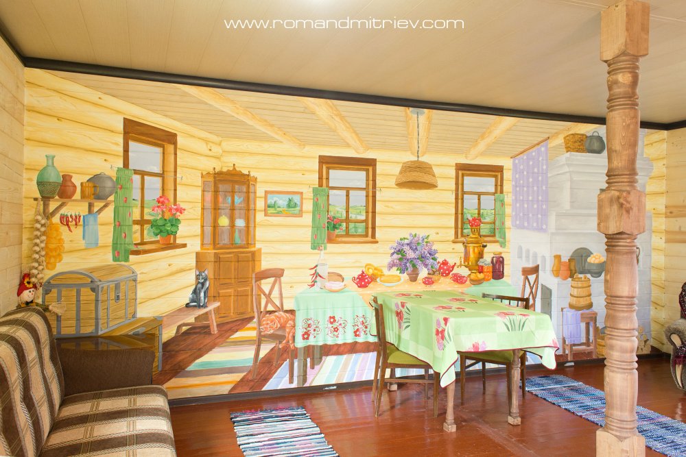 Русская изба внутри Курочка Ряба