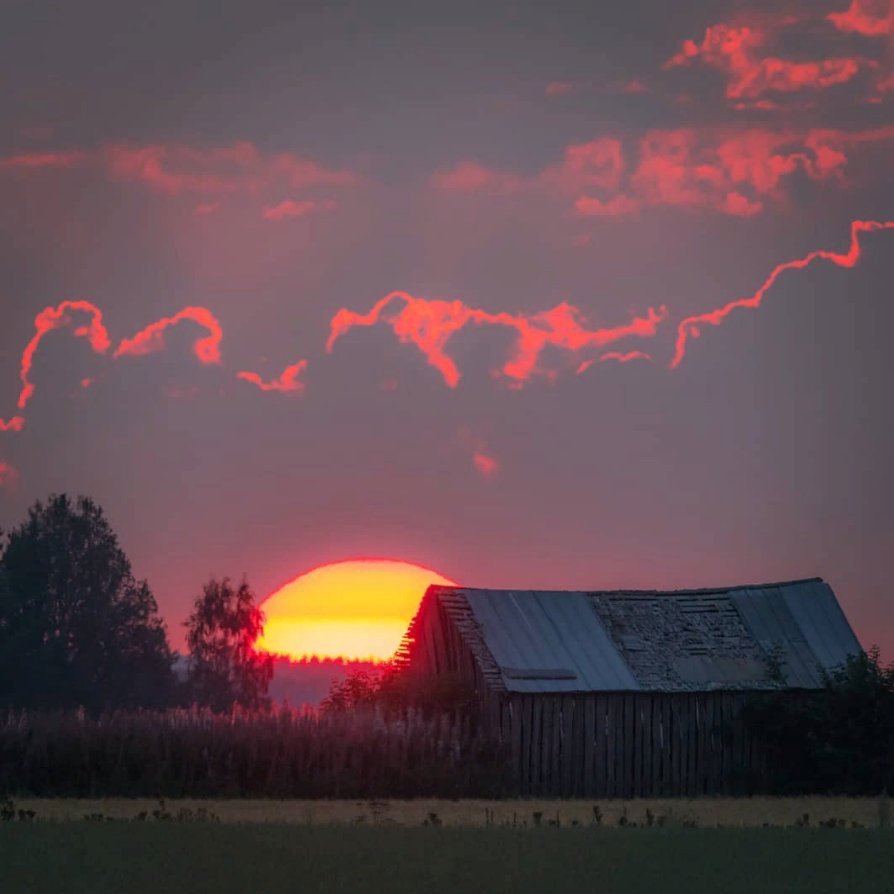Красивый закат в поле