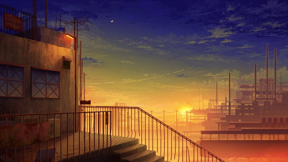 Аниме крыша ночью