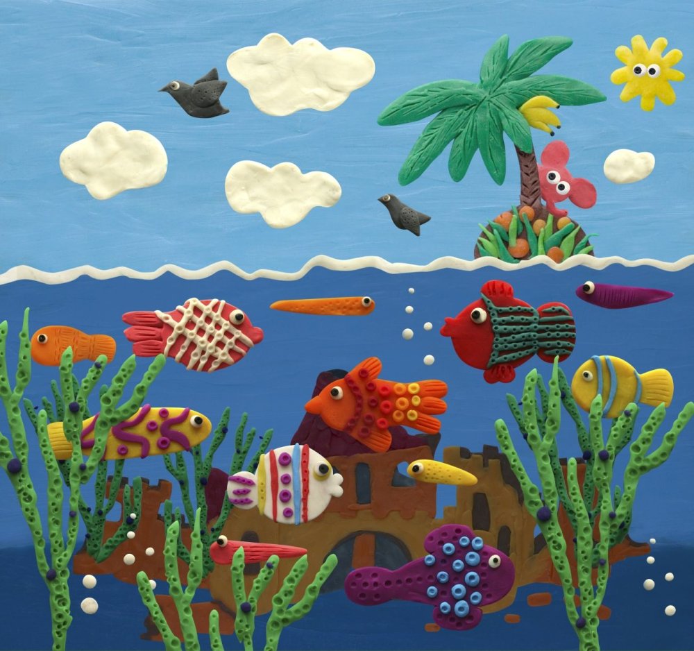 Пластилиновая живопись подводный мир