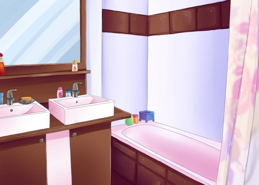 Ванная комната с зеркалом аниме