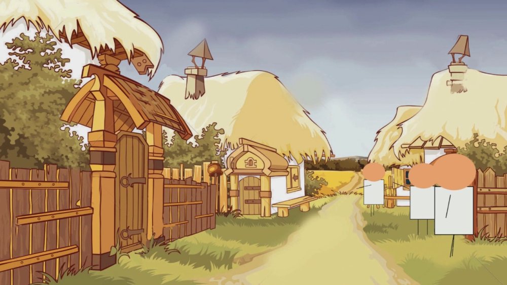 Домик в деревне в мультяшном стиле