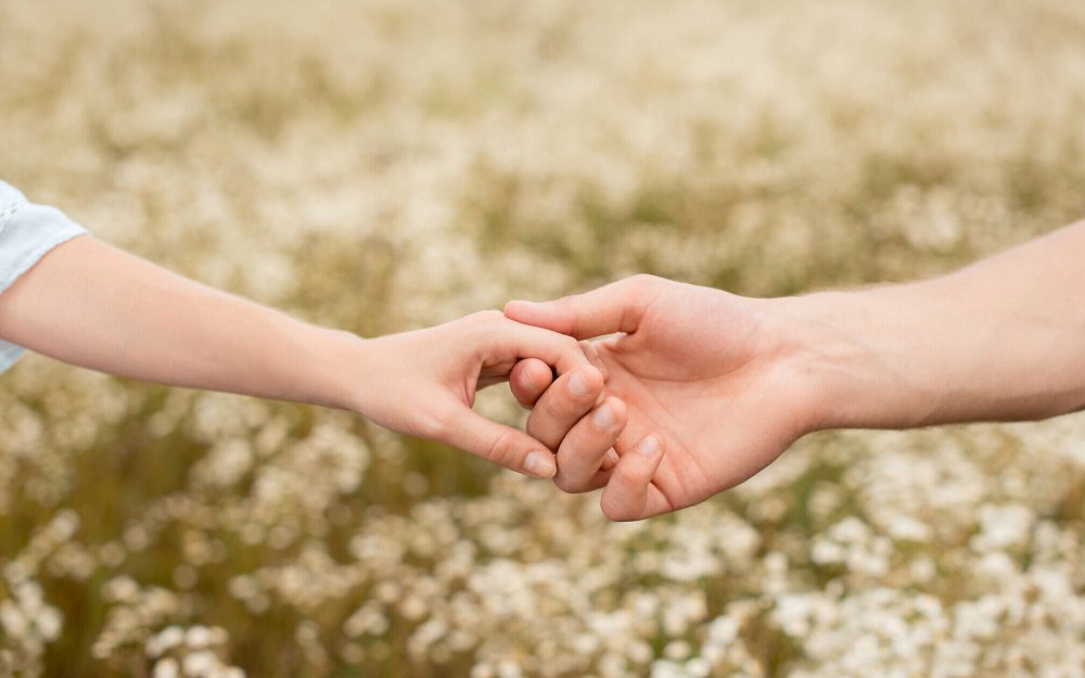 Новобрачные держатся за руки