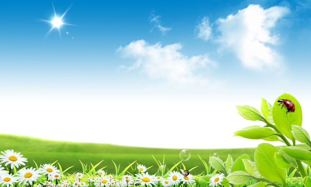 Фон голубое небо и зеленая Поляна детский