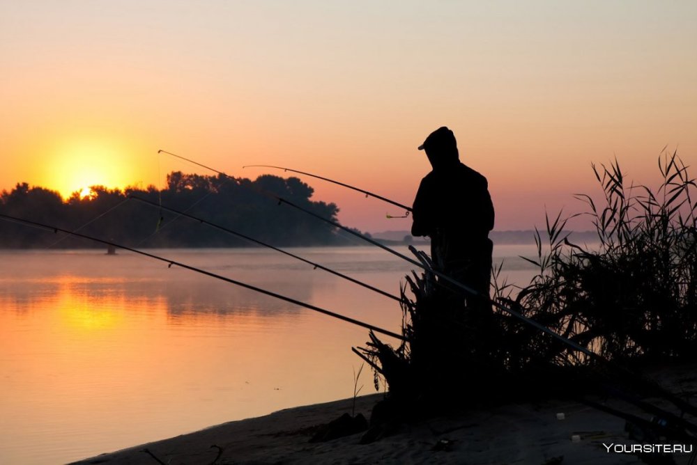 Рыбак с удочкой закат