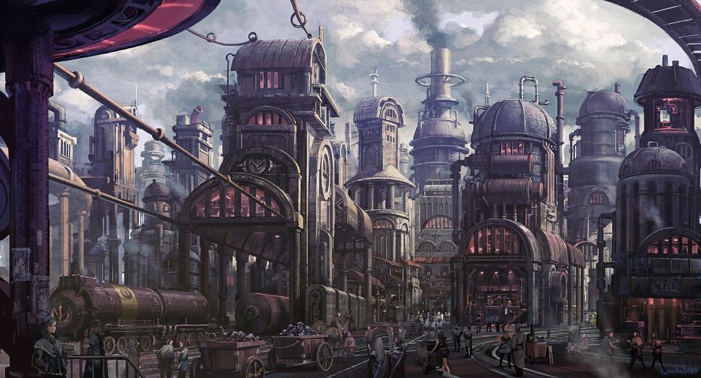 Город Готика стимпанк футуризм