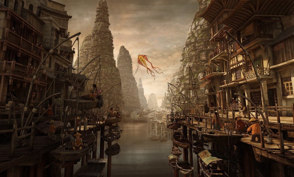 Фэнтези город стимпанк арт