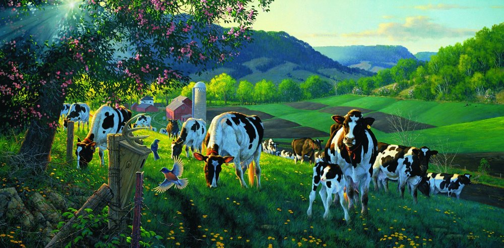 Деревенский пейзаж с коровами