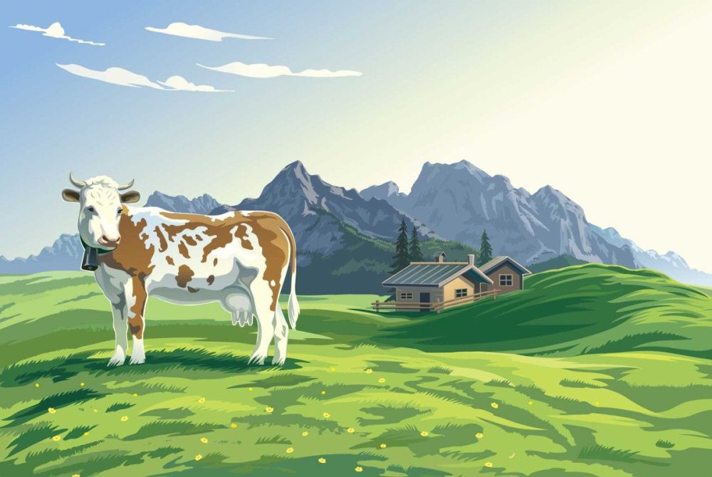 Деревня корова вектор