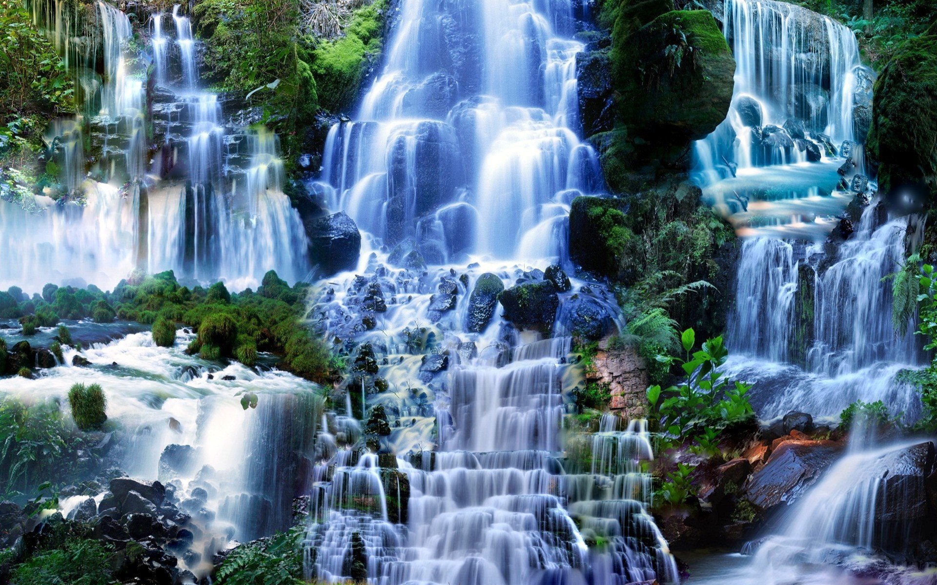 Меняющие обои на экран. Водопад Мосбрей. Водопад Сангардак. Фотоколлаж водопады. Живая природа водопады.