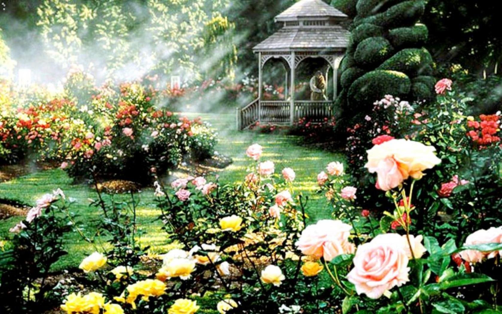 Волшебный сад песня слушать. Розы в саду. Сказочные сады. Магический сад. Сказочная беседка в саду.