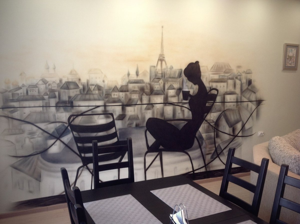 Рисунки на стенах в кафе