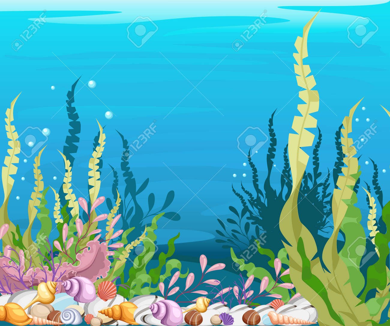 Морское дно водоросли и камни