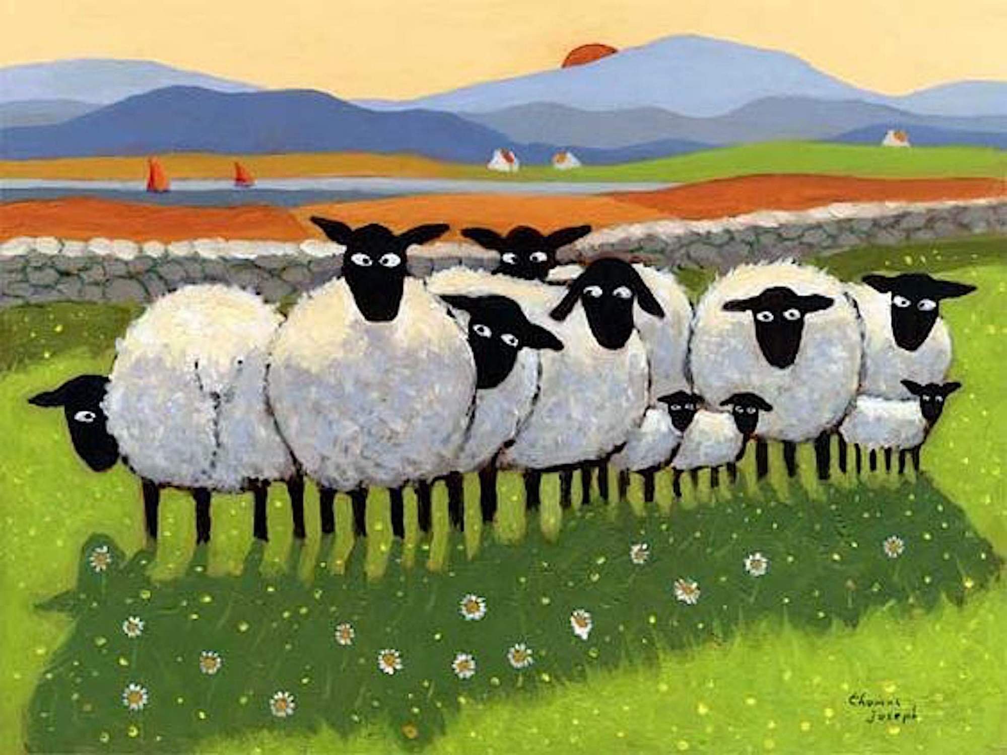 Картина маслом стадо овечек