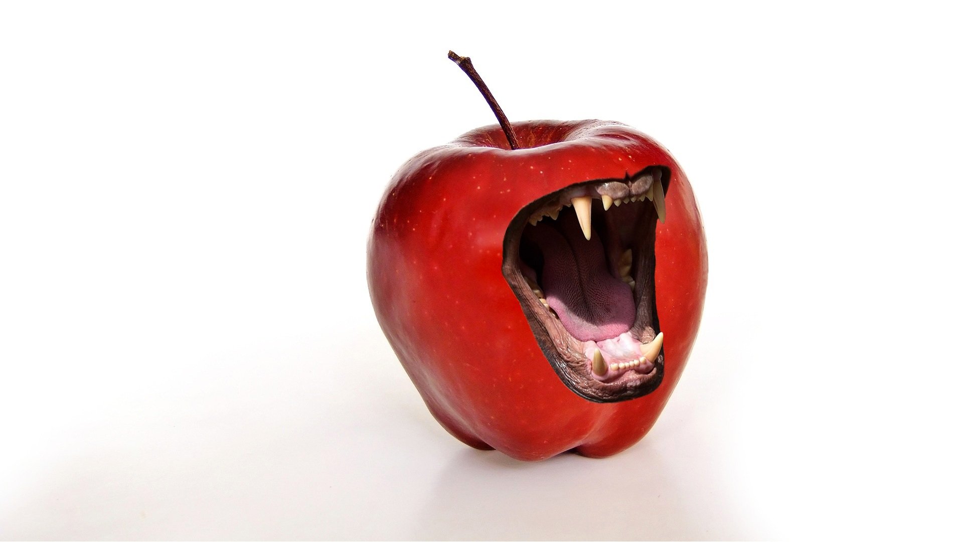 Глупое яблоко. Злое яблоко. Откушенное яблоко. Яблоко с зубами.