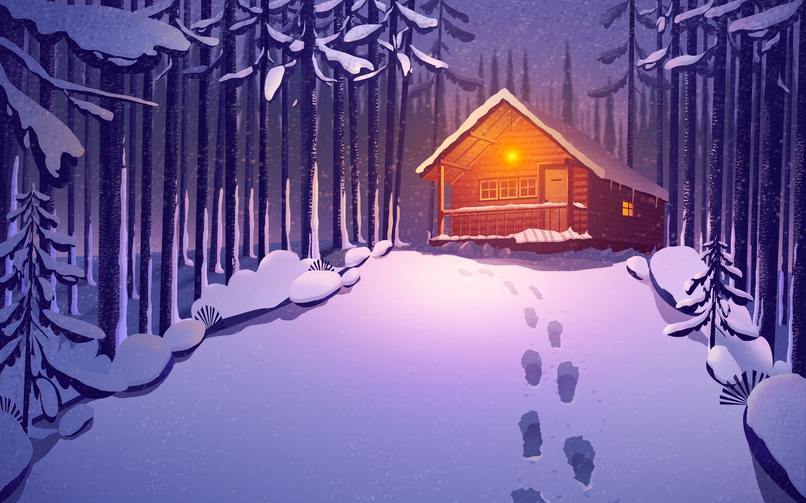 Новогодний домик в лесу зимой арт