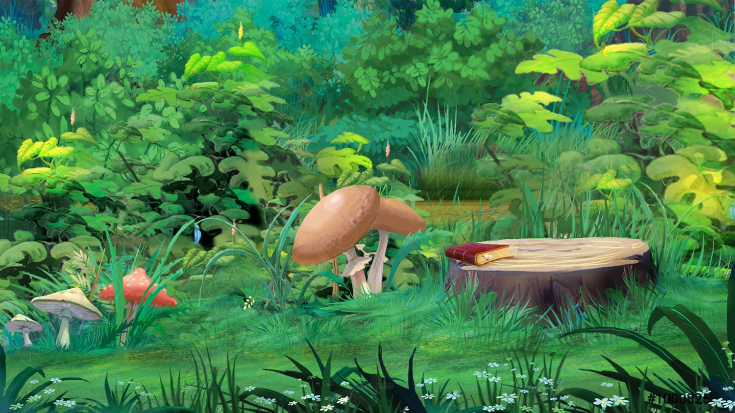 Лес с грибами мультяшный