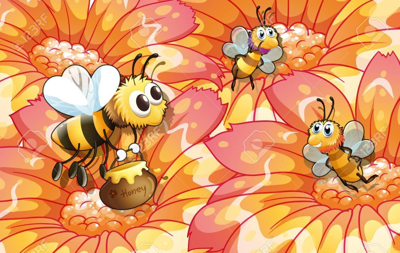 Мед пчелы цветы мультяшный