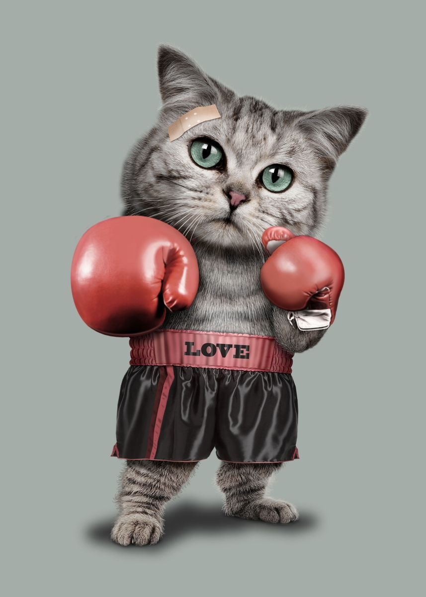 Котик в боксерских перчатках