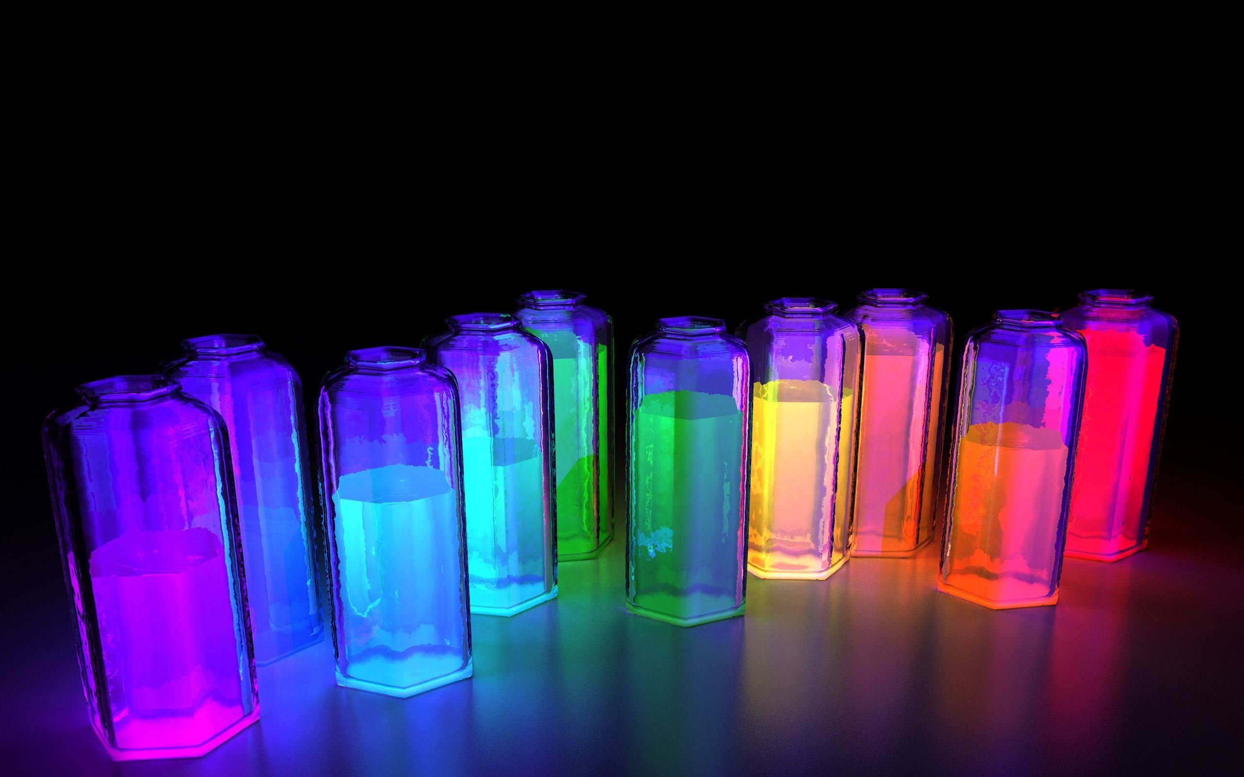 Цветная химия. Люминесценция и фосфоресценция. Люминол светящаяся жидкость. Разноцветные колбы. Колбы с разноцветными жидкостями.
