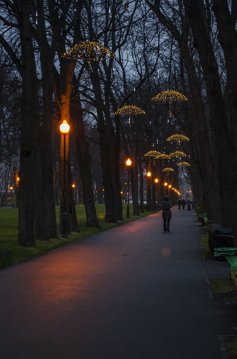 парк с фонарями