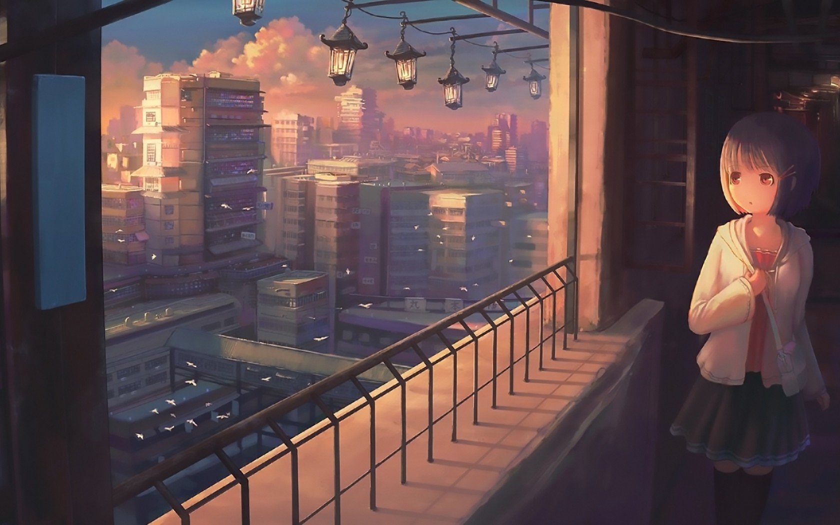 Аниме окна с видом на город