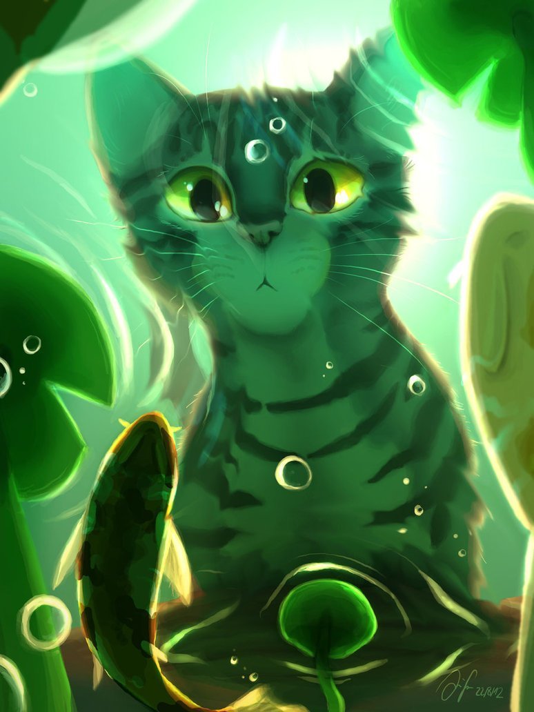 Зеленый кот арт