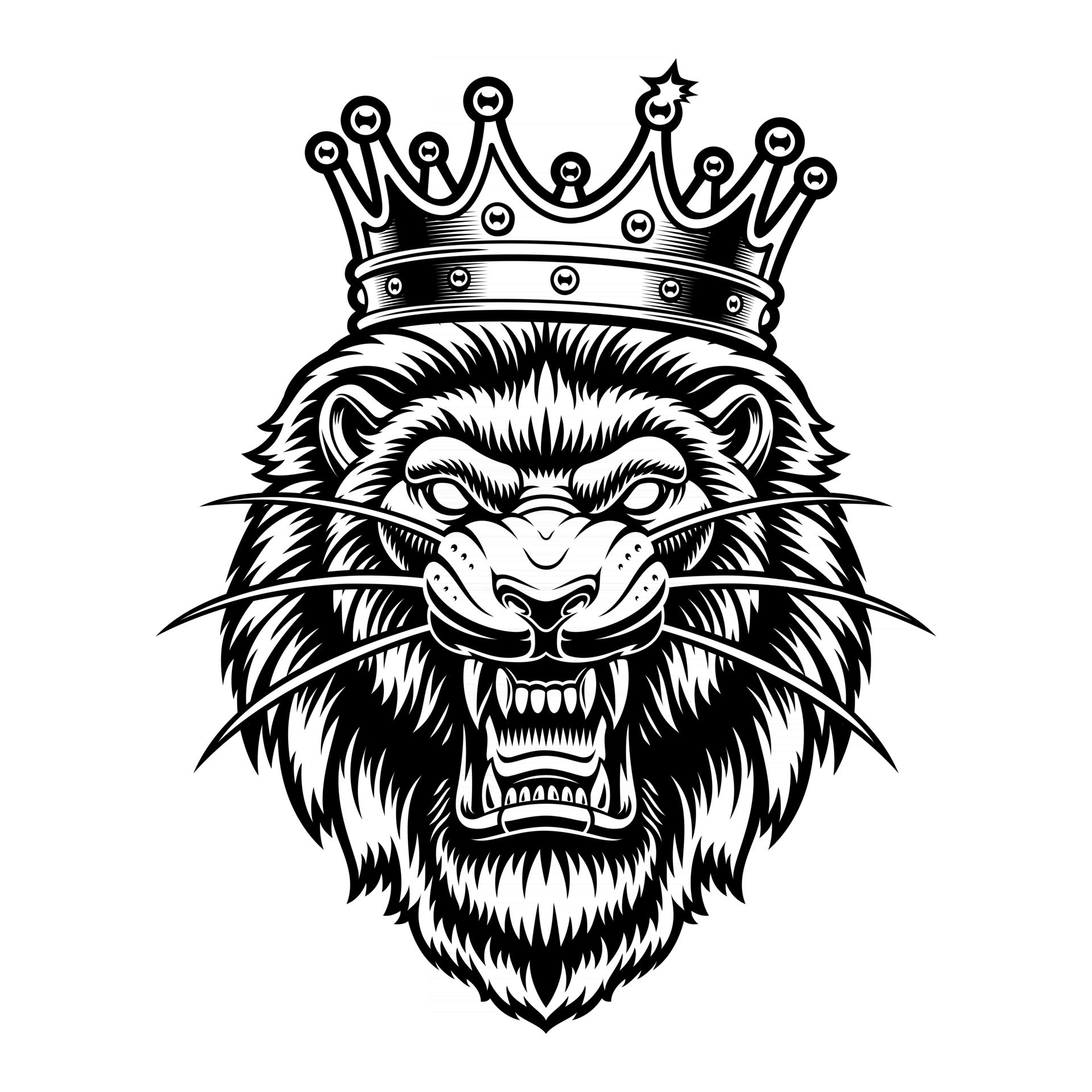 Лев с короной черно белый