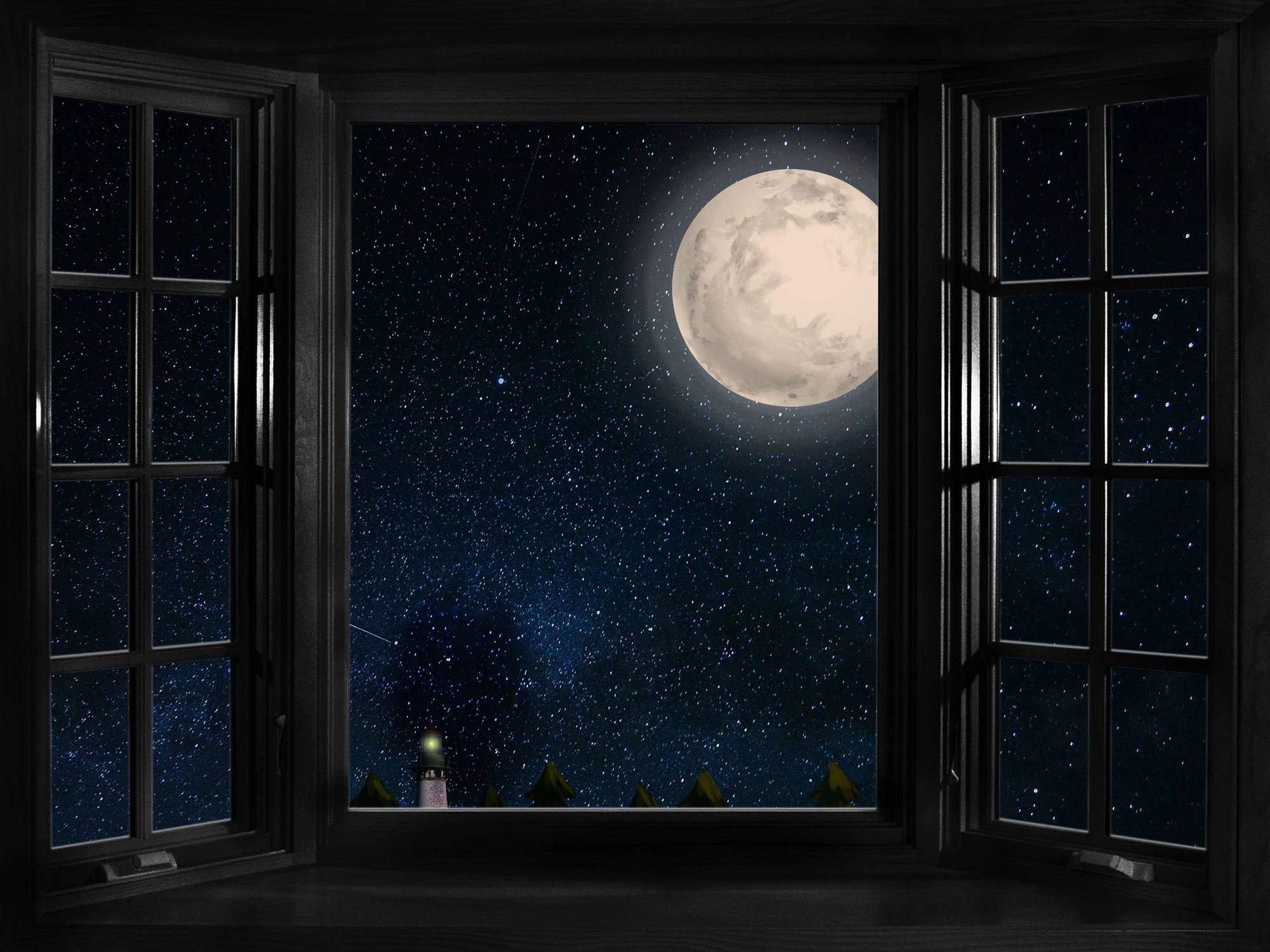 В окно смотрела луна