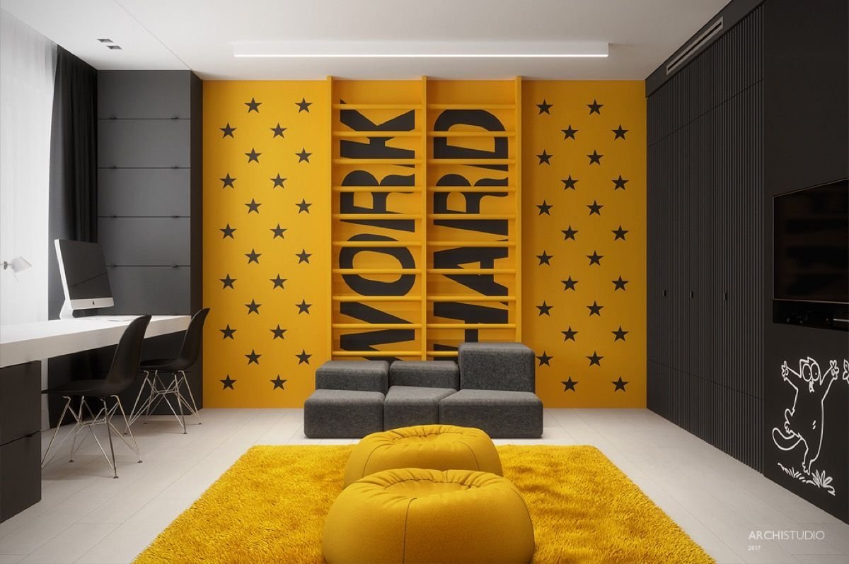 Комната для подростка в черно желтом цвете