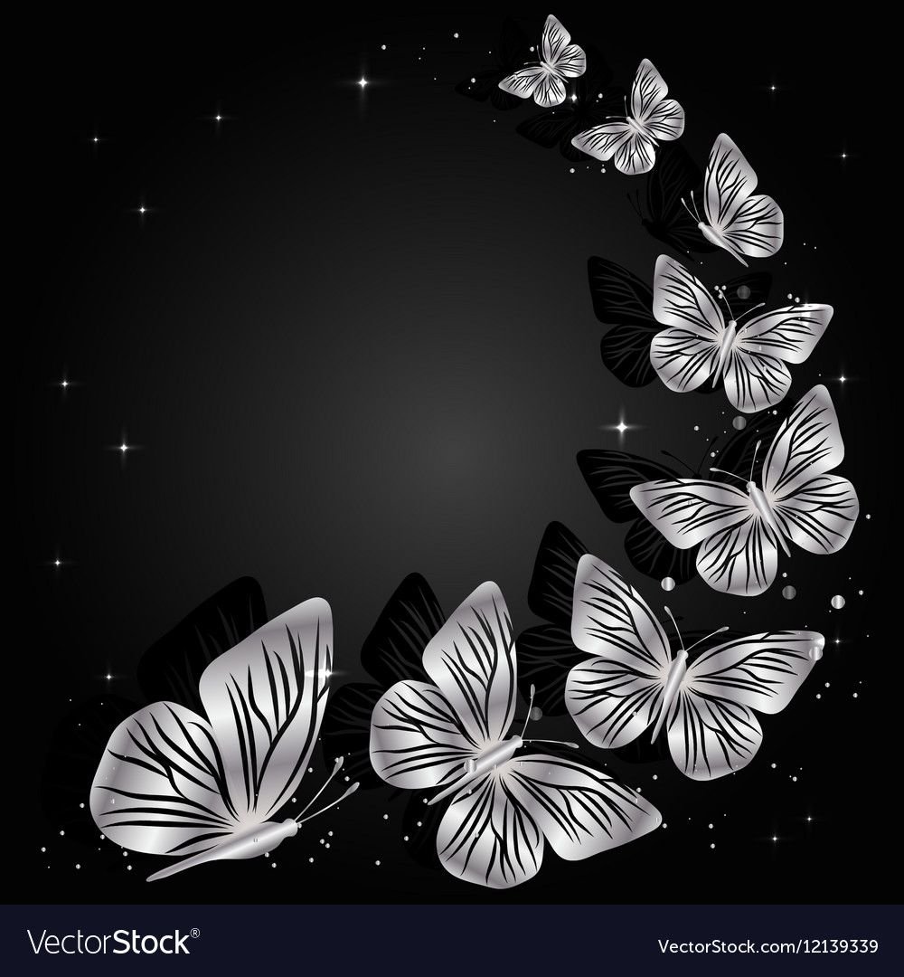 Серебряные бабочки на черном