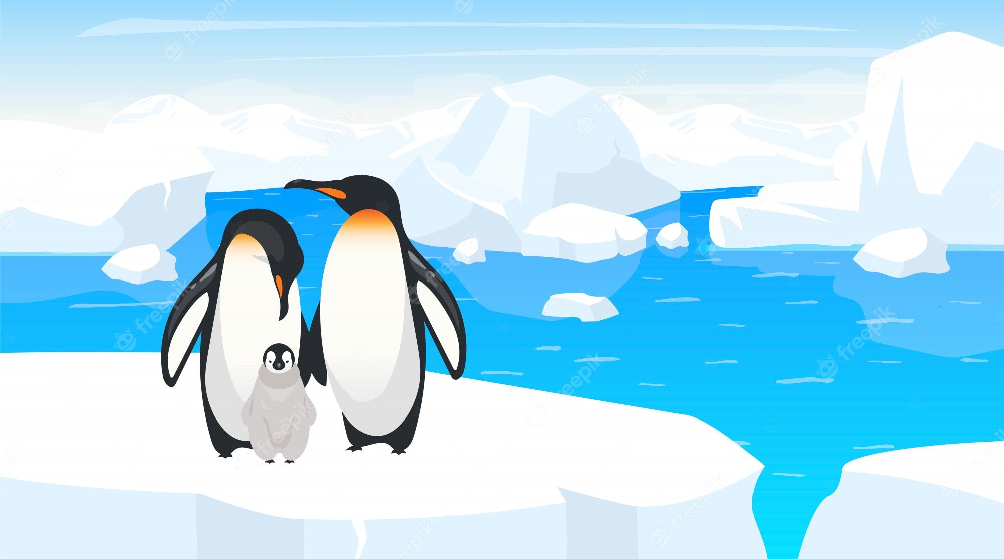 Пингвин на льдине в плоском стиле