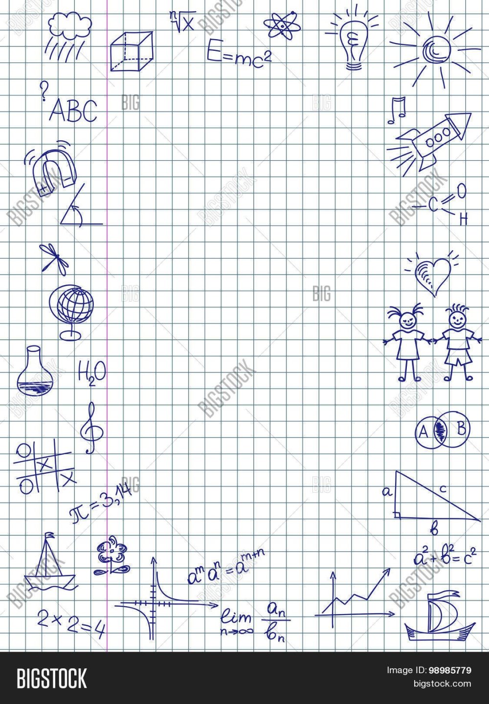 Фон тетрадь в клетку с рисунками