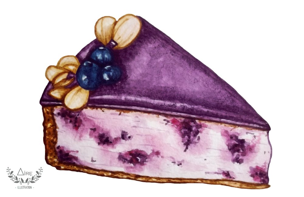 Кусок торта акварельный