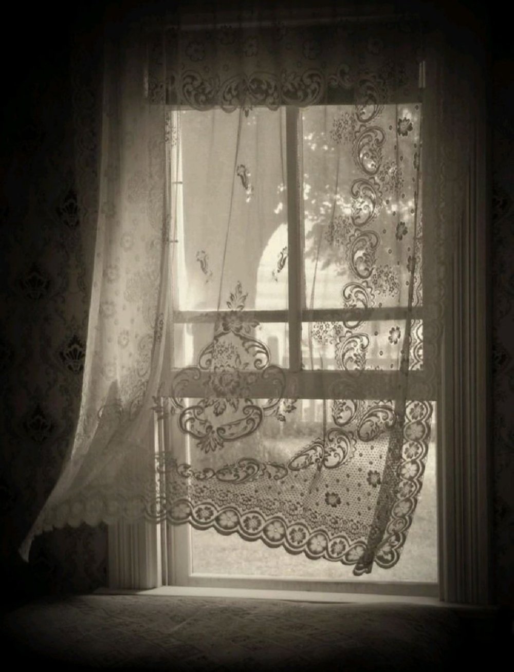 Занавески на окне деревенском живопись