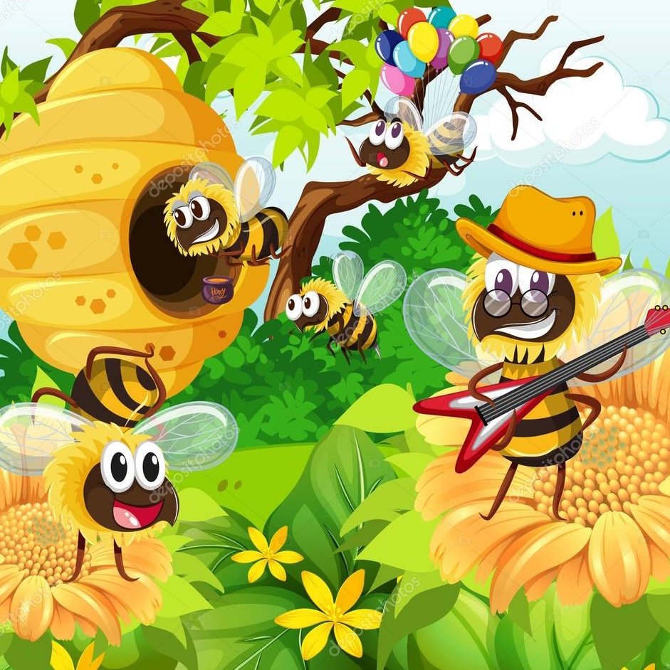 Луг с цветами и пчелами