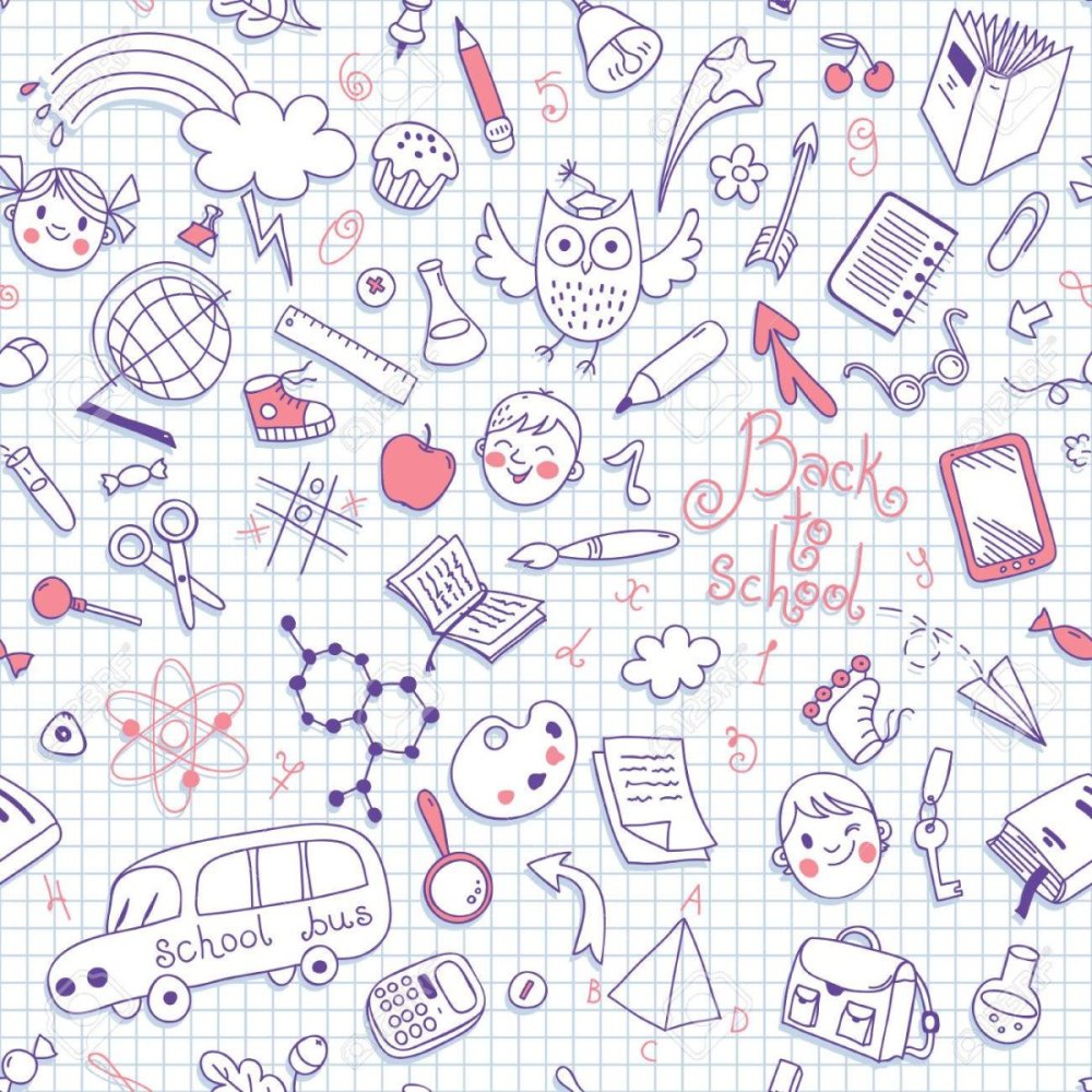 Школьный фон в клеточку с рисунками