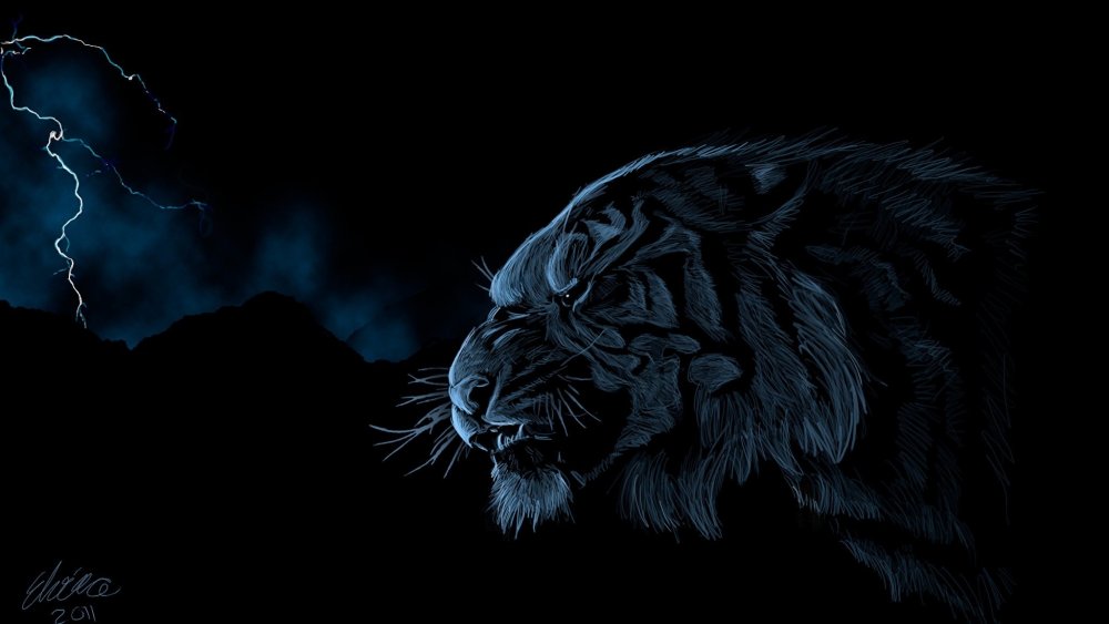 Лев на черном фоне