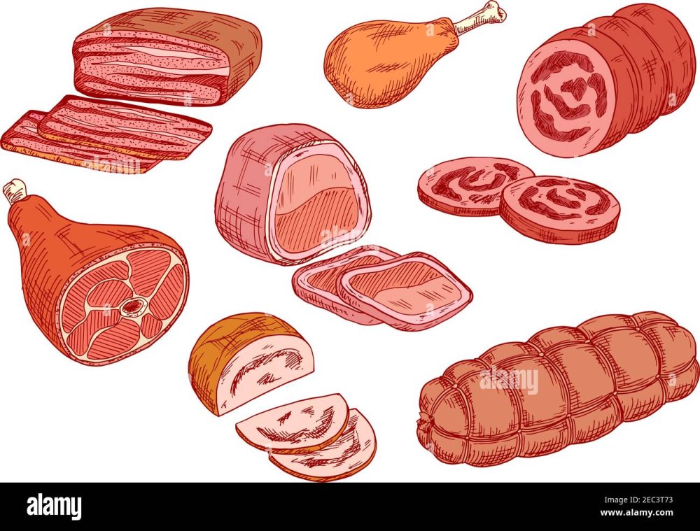 Нарисовать мясные продукты