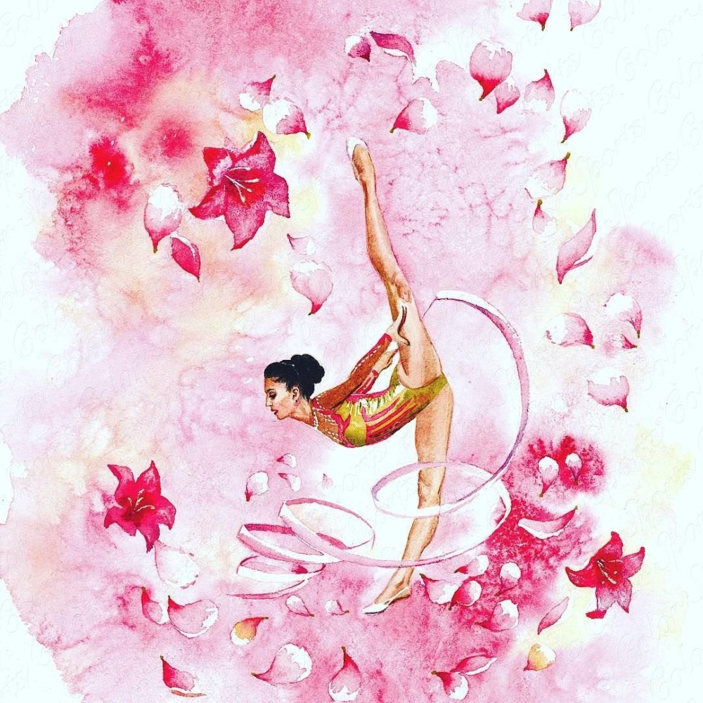 Гимнастка на акварельном фоне