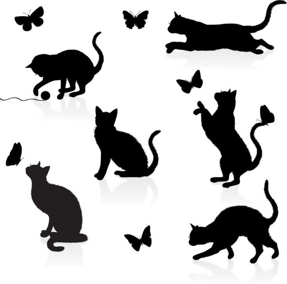 Кот с бабочкой силуэт