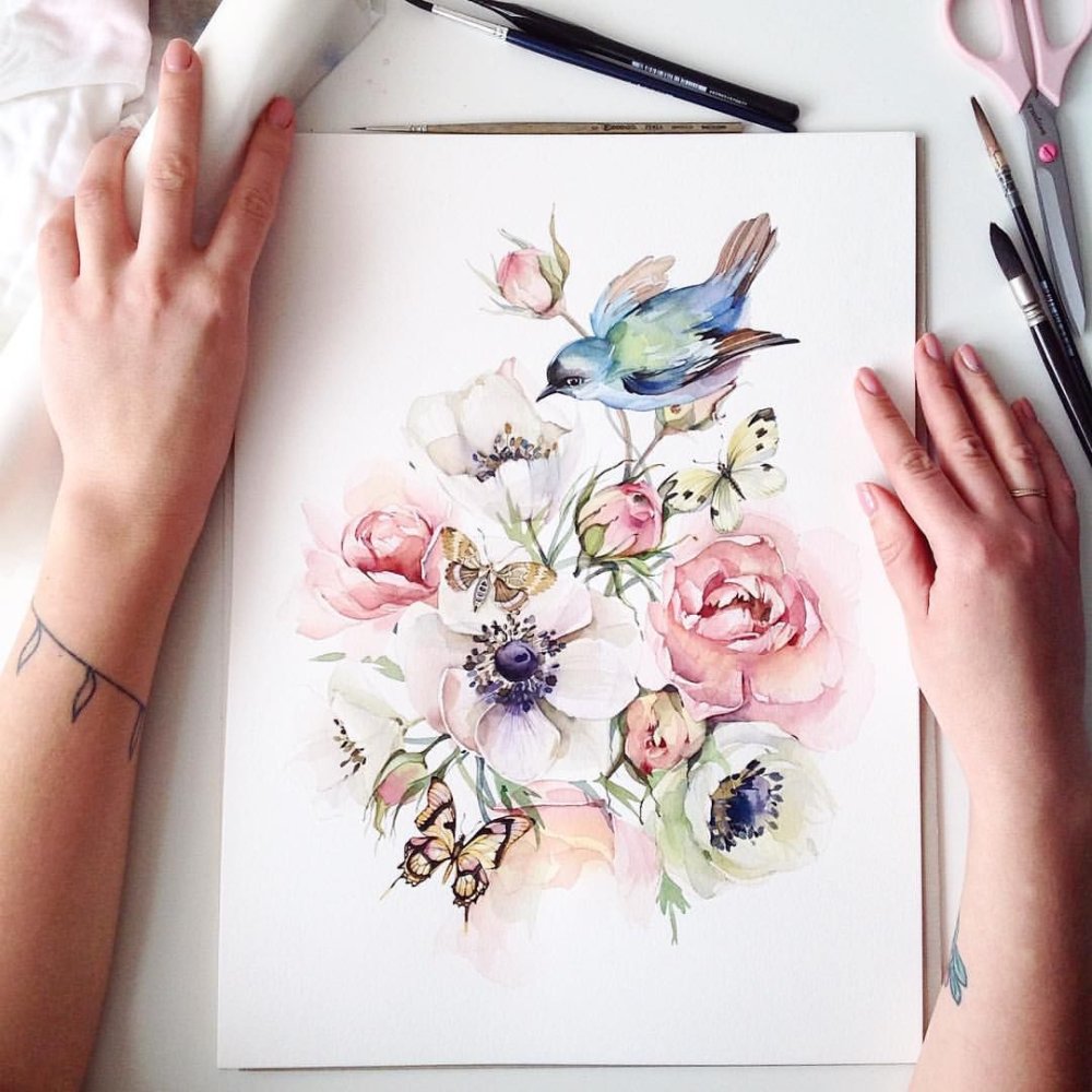 Мелкие цветы акварель