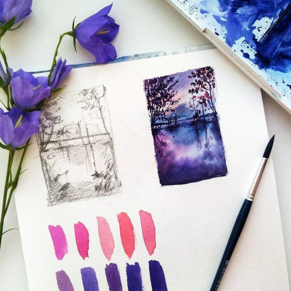 Поэтапное рисование цветов красками