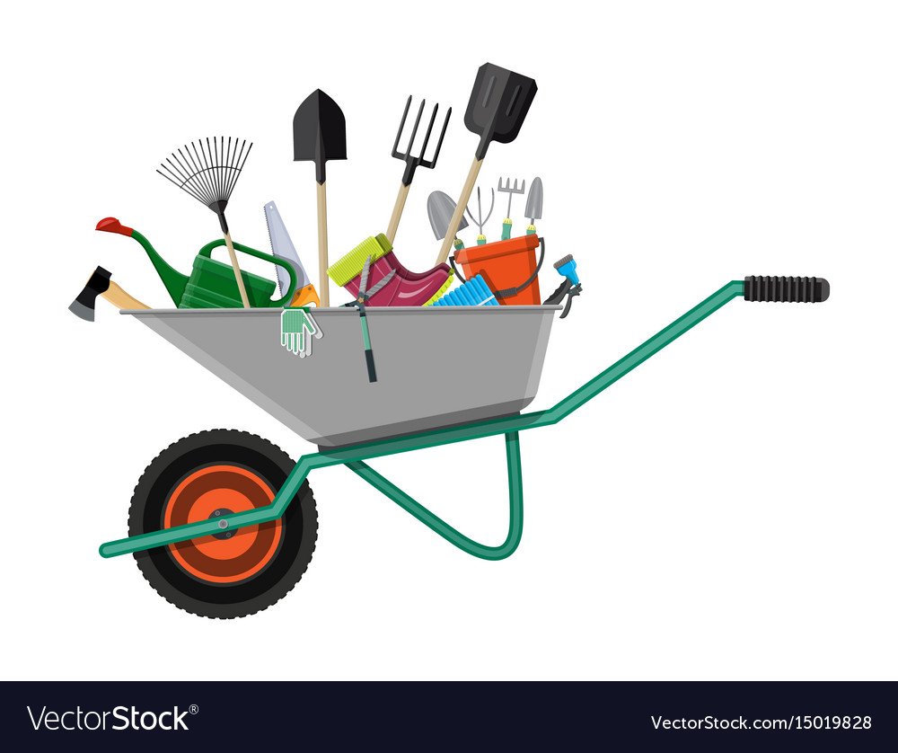 Садовый инвентарь на белом фоне