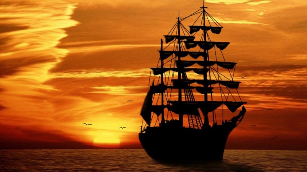 Корабль на фоне заката
