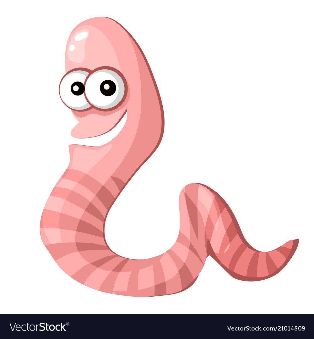 Червяк мультяшный на белом фоне