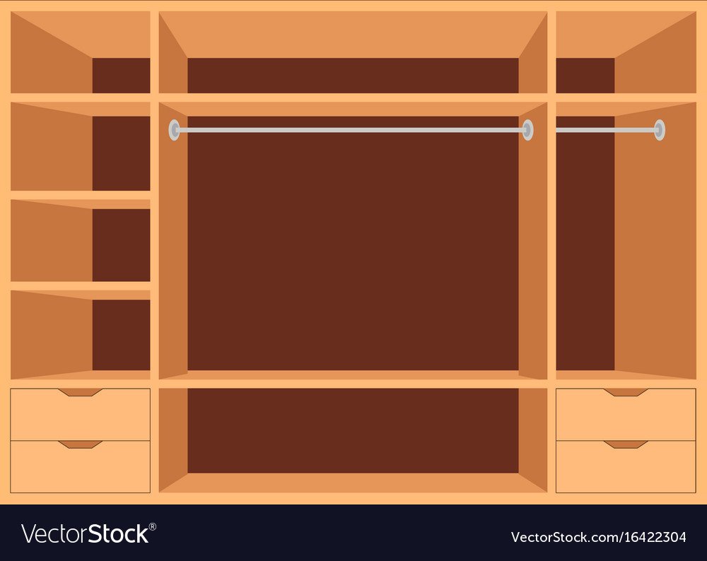Открытый шкаф с полками для одежды klipart